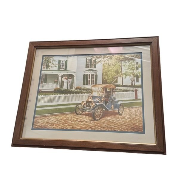Vintage Wooden Picture Frame: Antique Ford Car Print‎ - Picture 1 of 5